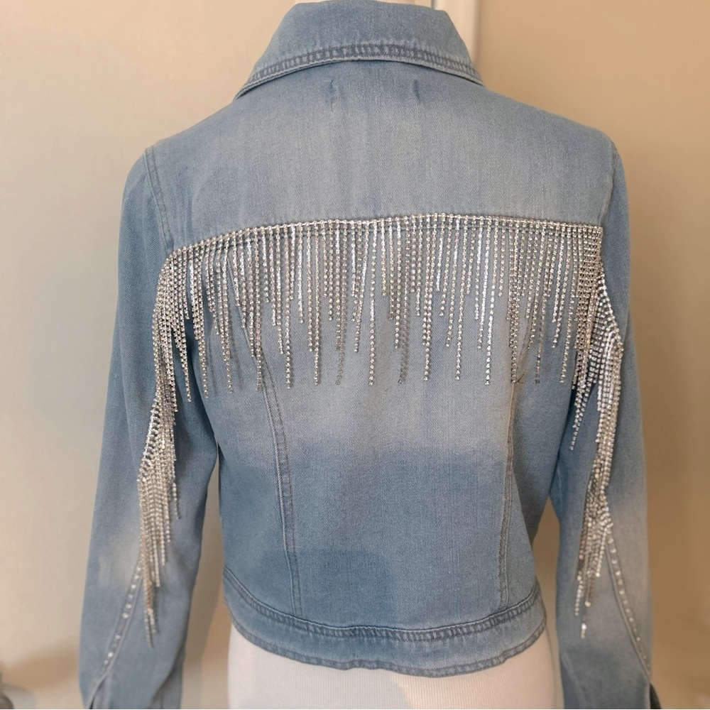 Ci Sono rhinestone fringe jean jacket.